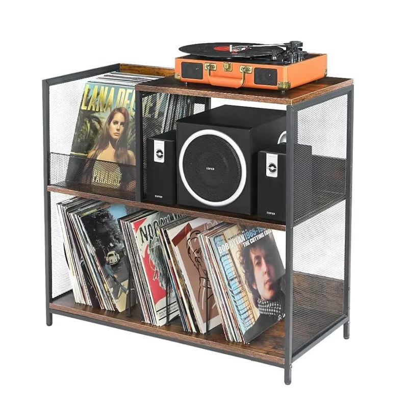 Multi-Functional Record Storage Rack Modern Record Player Stand Space-Saving LP Organizer for Living Room LP Display Furniture
