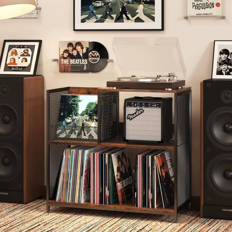 Multi-Functional Record Storage Rack Modern Record Player Stand Space-Saving LP Organizer for Living Room LP Display Furniture