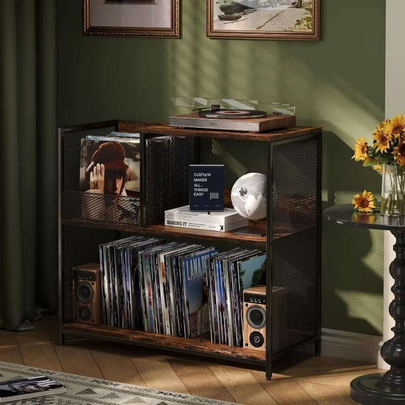 Multi-Functional Record Storage Rack Modern Record Player Stand Space-Saving LP Organizer for Living Room LP Display Furniture
