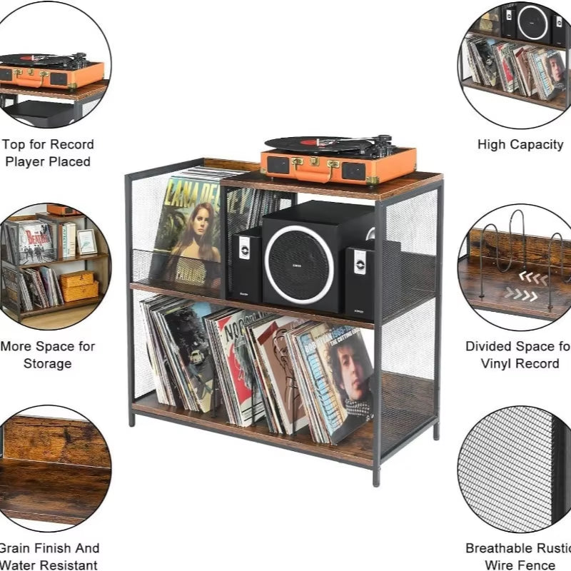 Multi-Functional Record Storage Rack Modern Record Player Stand Space-Saving LP Organizer for Living Room LP Display Furniture