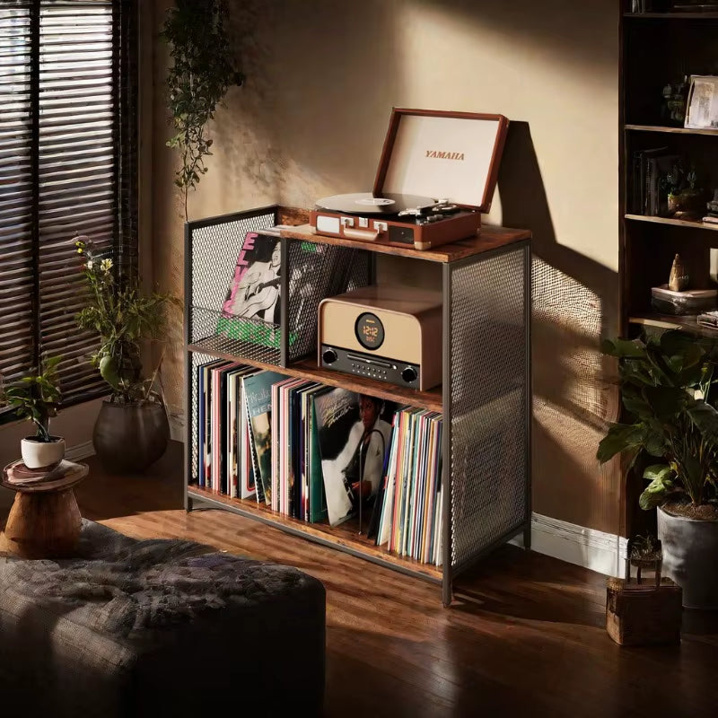 Multi-Functional Record Storage Rack Modern Record Player Stand Space-Saving LP Organizer for Living Room LP Display Furniture