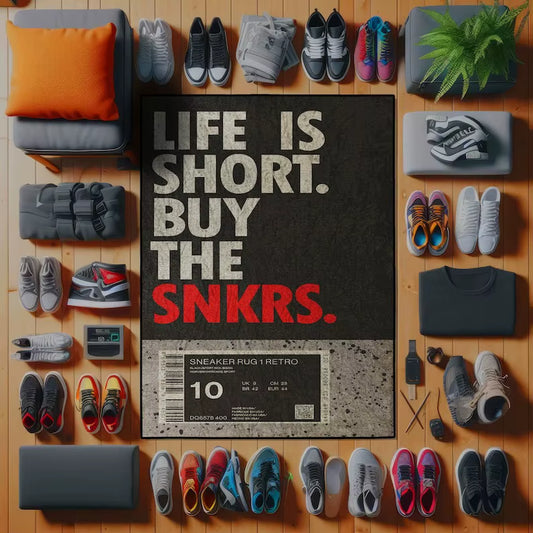 SNEAKER RUG LIFE IS SHORT BUY the SNKRS Shoe Tag Design Carpet Barcode Pattern Mat Urban Streetwear Home Decoration Non-Slip Rug