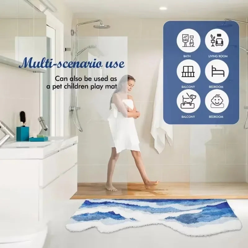 VIKAMA Imitation Cashmere Carpet Beach Wave Creative Non-Slip Bathroom Carpet Bedroom Bedside Carpet Living Room Door Mat Home D