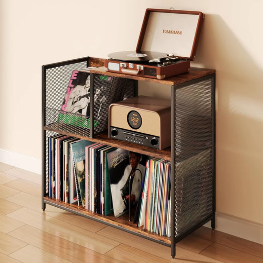 Multi-Functional Record Storage Rack Modern Record Player Stand Space-Saving LP Organizer for Living Room LP Display Furniture